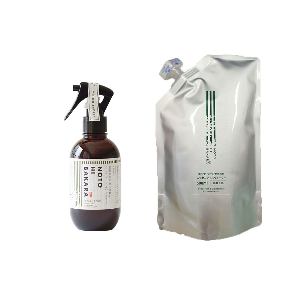 楽天市場 能登ヒバの森香る100 天然成分の除菌 消臭スプレー Notohibaraエッセンシャル ウォーター 0ml 詰め替え500mlセット 能登ヒバから通販ショップ