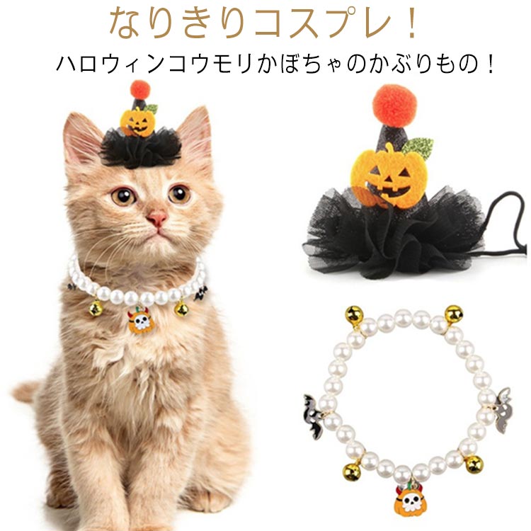 ハロウィン、ストライプアリス(ブラック)わんちゃん猫ちゃん用首輪 猫用&犬用襟型ペット首輪&帽子セット☆ハロウィン☆ネコ/ワンちゃん