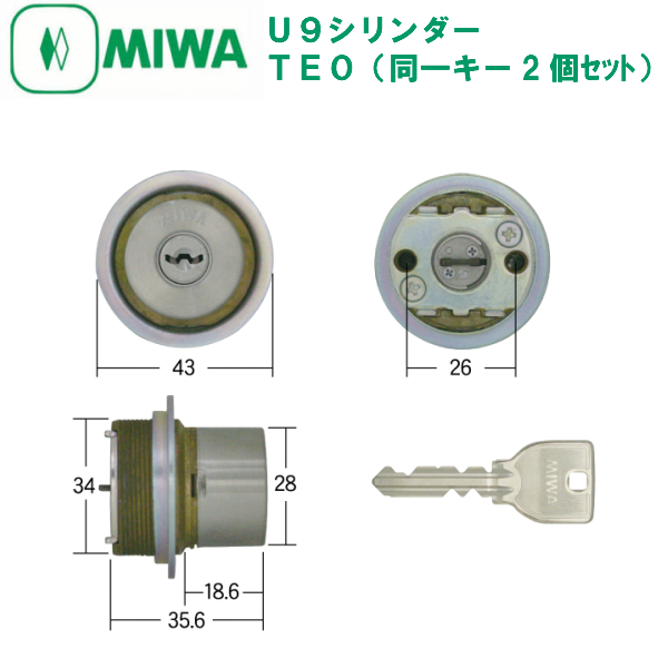 人気の製品 U9シリンダー TE0 タイプ 2個同一 MCY-424 gastronew.com.br