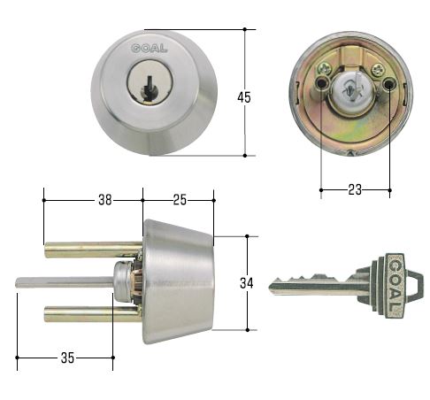 GOALシリンダー P-AD-5 扉厚30～43mm シルバー　※同一（受注発注）