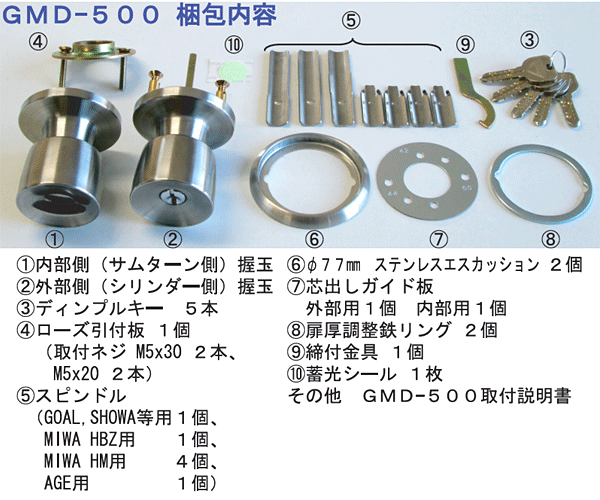 エージェントGMD-500【万能取替玉座(ノブ)】ディンプルキー5本付