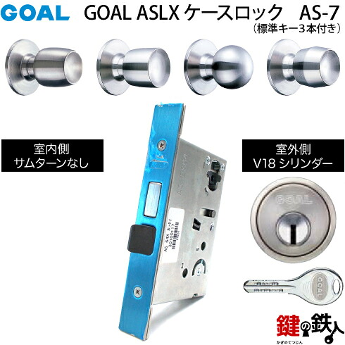 GOAL ASLX　ケースロック(ドアノブタイプ) GOAL AS-7タイプ(錠ケースとドアノブタイプとV18シリンダーとサムターンなし)取替用一式