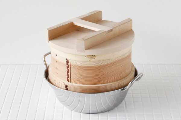 杉 和せいろ 4点セット 24cm(外径)[ガス・IH対応ステンレス鍋・せいろ本体・木ぶた・蒸し布][約8合・1,200g][蒸し器 蒸し鍋  蒸篭] かごや
