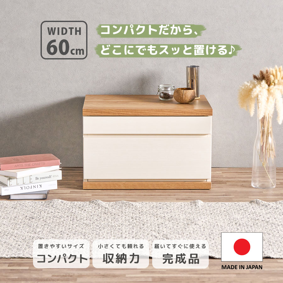 キャビネット コンパクト 幅60 奥行45 大容量 収納 引き出し 日本製 完成品 おしゃれ オシャレ 北欧 韓国 バイカラー シンプル リビング収納 カジュアル 国産 フルオープンレール 引き出しストッパー リビング 寝室 子ども部屋