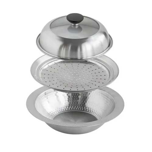 【ご予約品、6月以降の生産上がり次第の出荷】【燕三条製】継ぎ目のないステンレス卓上鍋 蒸し皿付22cm / 日本製 蒸し鍋 卓上 ステンレス 蒸し器付き 鍋 蒸し料理 両用 卓上鍋 蒸し器 蒸し調理器 一体型 蒸し器セット 軽い 下村企販画像