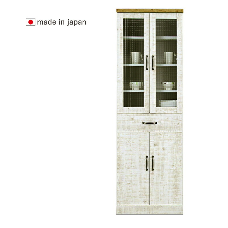 ダメージ塗装風 60ダイニングボード 幅60cm ホワイト 日本製 完成品 食器棚 カップボード キッチン収納|大川家具通販リラックス