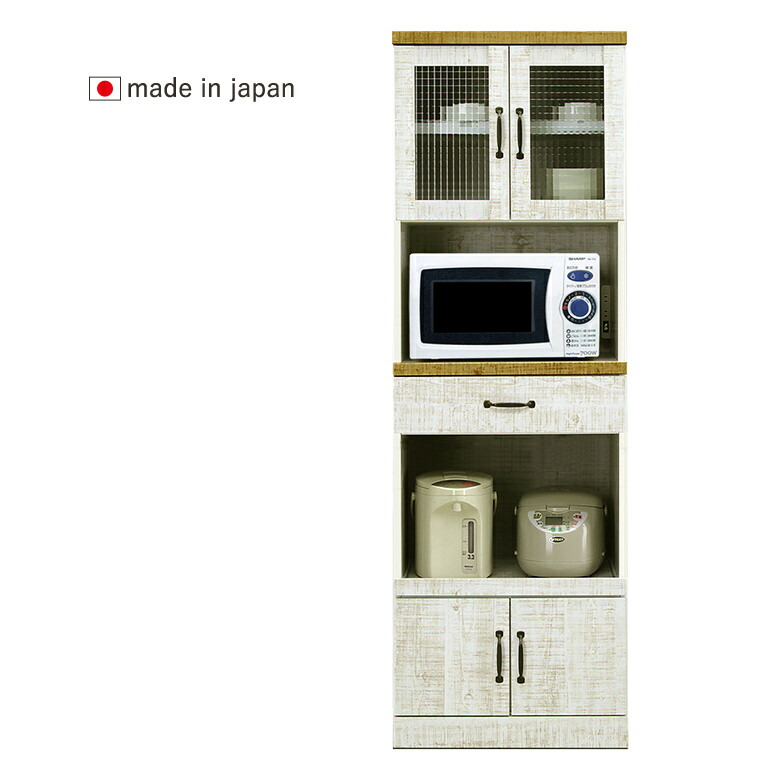 ダメージ塗装風 60レンジボード 幅60cm ホワイト 日本製 完成品 キッチン収納 ダイニングボード|大川家具通販リラックス