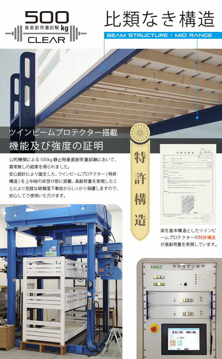 Beamstructureイーニー3段ベッドCOZYマットレス付
