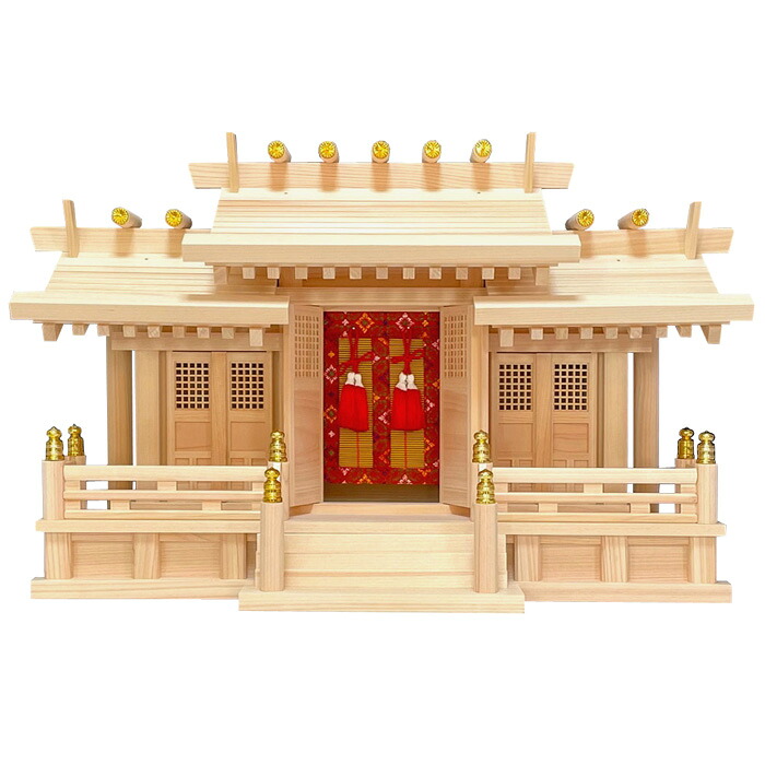 低床神棚 富士 透かし彫り三社/丸柱/御簾付き添い人