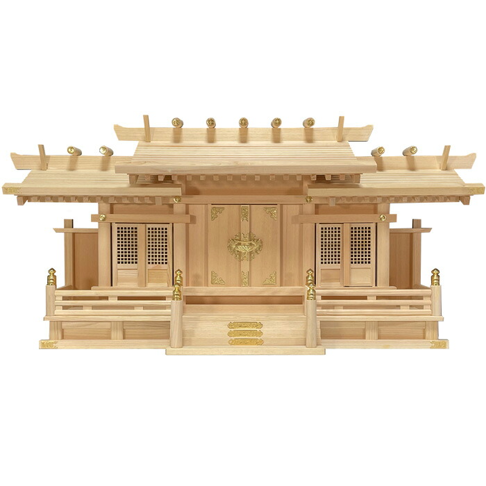 神棚/木曽桧/透かし彫り三社/八幡/大