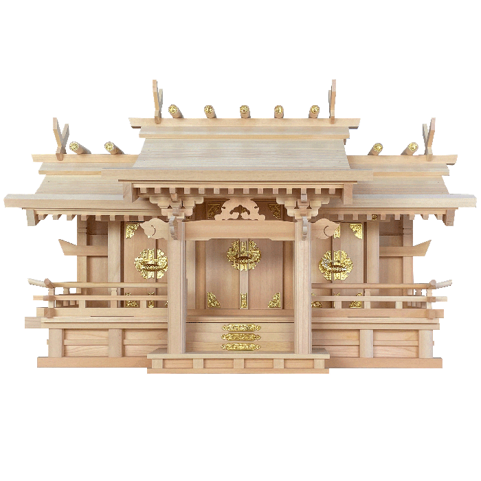 御前上等 神棚/木曽ひのき\u003cBR\u003e八幡からだ付き御嶽特大三社