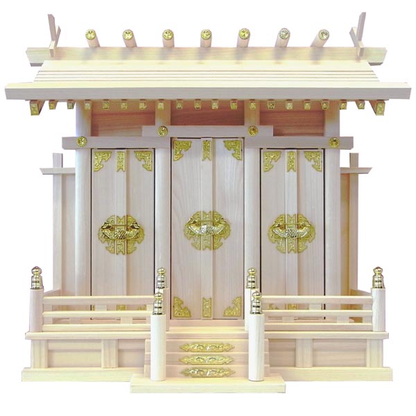 東濃桧製で大きな御神札が納められる神棚です 神具神棚御神札は前扉と欄干を外してお納めします 神棚 通し屋根三社 特大 神棚の山丸 東濃桧製で大きな御神札が納められる神棚です 神具神棚御神札は前扉と欄干を外してお納めします 神棚 通し屋根三社 特大 神棚の山丸