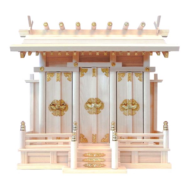 神棚/通し屋根三社/特大/葵　高級神棚　限定1本大特価　 ※純全日本製　前扉+欄干取外し可能 御札の出し入れ抜群の機能性