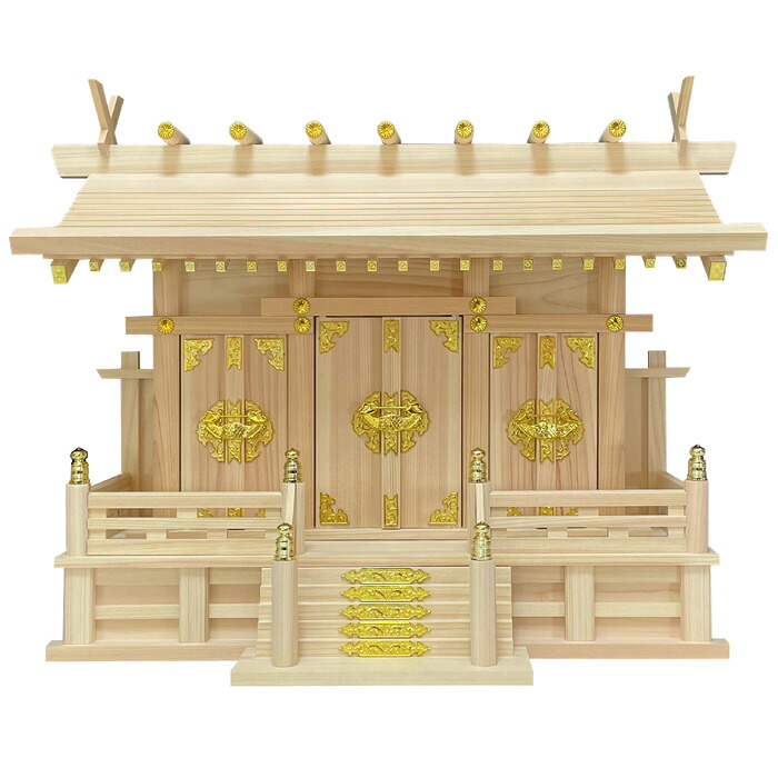 神棚/東濃桧/上級通し屋根三社-中/葵
