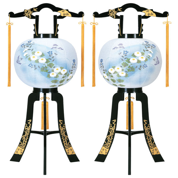 盆提灯 ちょうちん 回転灯 廻転灯 12号「あかり竹蒔絵対絵」 2個セット 対入 電気コード式 8611-12-706W