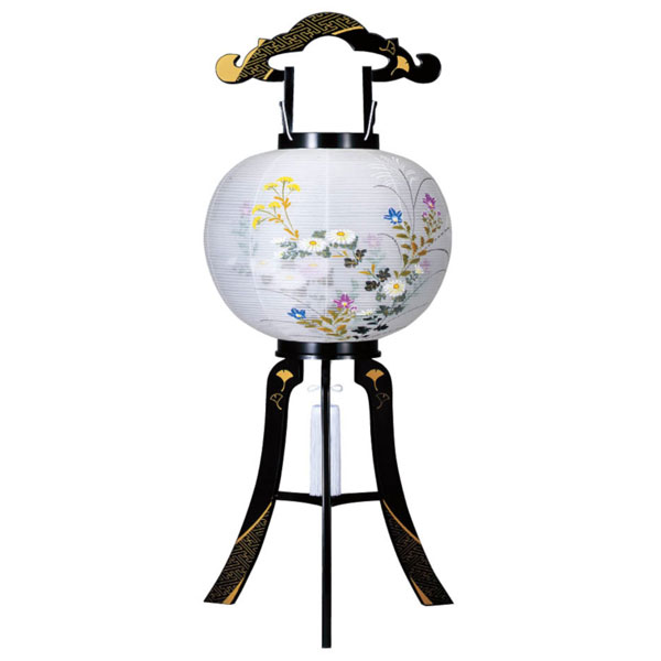 盆提灯 行灯 大内行灯花印綾型 蒔絵絹二重絵入電気コード式 8406-11-430｜家具のコンシェルジュ 14,768円