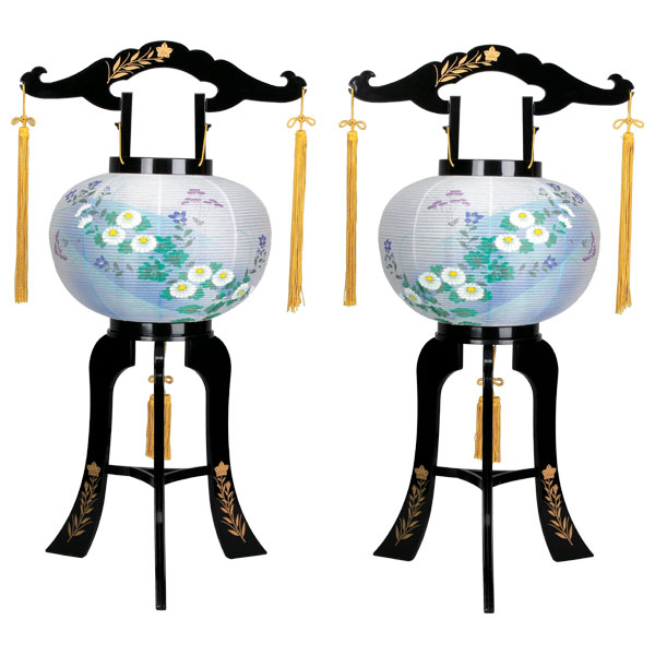 盆提灯 回転灯 廻転灯 10号あかり 「桔梗蒔絵対絵」 電気コード式 2個セット 対入 8608-10-718W｜家具のコンシェルジュ