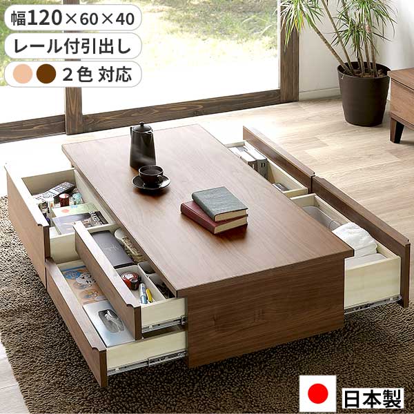 楽天市場】センターテーブル ローテーブル 幅120 両サイド引出し 日本