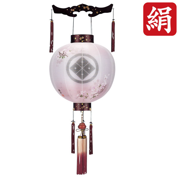 盆提灯 盆ちょうちん 提灯 家紋入り 御殿丸 二重張り 電気コード式 桜蒔絵桜柄 京桜 特三丸 桜 7201-35