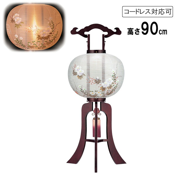 盆提灯 盆ちょうちん 提灯 行灯 電気コード式 コードレス LED電池式対応可 一重張り 桜 尺二大内 京花 8442-01