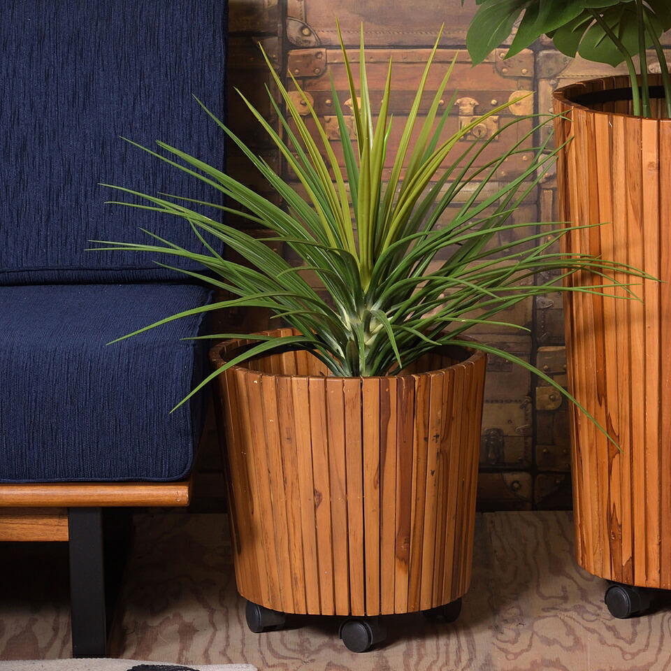 500円OFFクーポン配布中 04/14(火)20:00～ ウッドプランター S 観葉植物 カバー おしゃれ 植物 木製 インテリア キャスター 天然木 チーク ラッカー塗装 スチール 塗装