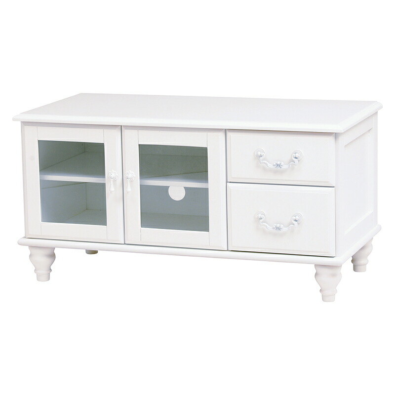 500円OFFクーポン配布中 04/14(火)20:00～ 【完成品】TV台 テレビボード ロココ 引きだし 幅88 姫系 ホワイト 白 ヨーロピアン 収納 アンティーク調 エレガント ロマンティック ロビー リビング 玄関 エントランス 新生活 木製 桐 MTV-5773WH 組立不要