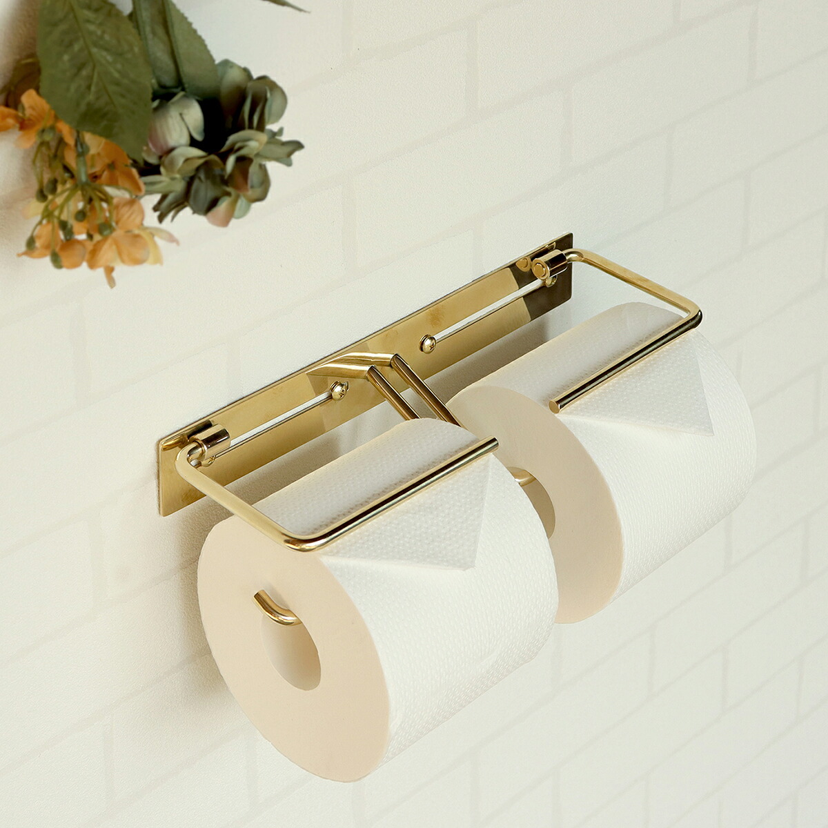 真鍮トイレットペーパーホルダー ダブル Fran(フラン) ゴールド 金色 シンプル 高級 姫インテリア 二連 2連