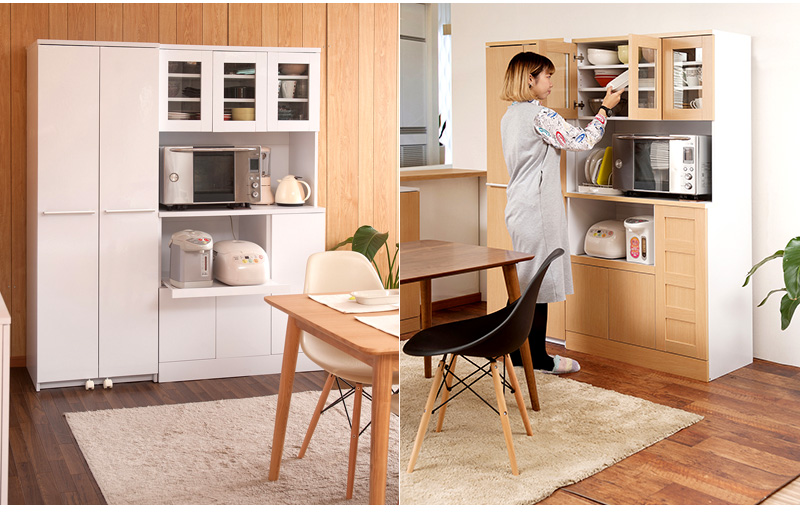 食器棚　キッチンボード カップボード　幅90cm ホワイト