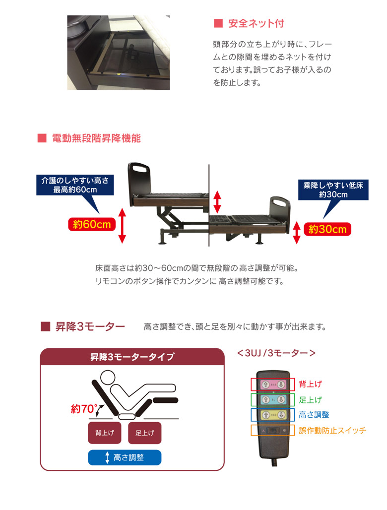 最先端 介護福祉用具tais取得 介護ベッド 床面は高さ30cmから60cmの間で無段階調整可能 ベッド 無段階昇降 電動昇降ベッド シングル 電動ベッド 背もたれと脚は別々にリクライニング 無段階昇降 介護用 ベッド リクライニングベッド ご家庭でもお使いいただける機能