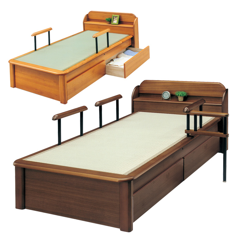 【楽天市場】畳ベッド 収納付き シングル 手すり付き 引き出し付き たたみベッド おすすめ 宮付き 選べる2色 シングルベッド 木製ベッド