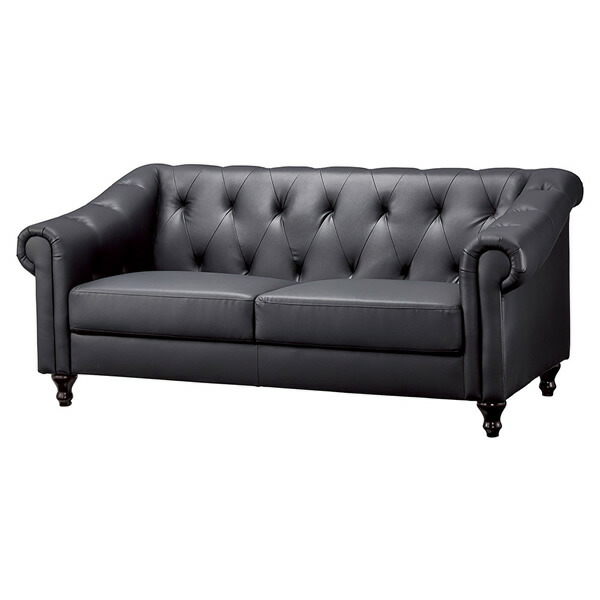 業務用　ソファ　SOFA　2人掛けソファ　レザーブラック　絞り仕上げ　Sバネ構造　脚天然木　組立式　既製品 56,722円