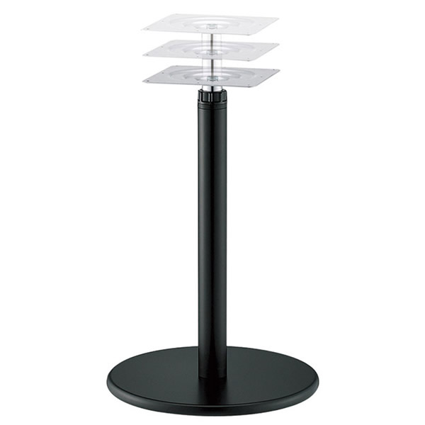 *業務用TABLE LEGシリーズ RBR-1 スチール丸ベース・ラチェット昇降式脚・黒塗装・シルバー塗装ポール60.5φ・天受240ロ 機能:ラチェット昇降式・H675~975mm(20mmストローク15段階)
