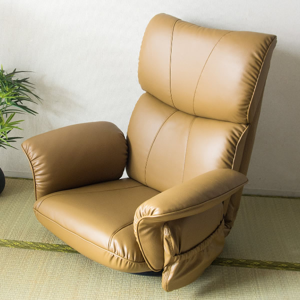 座椅子　フロアーチェア　日本製　手仕事　職人　逸品　高級品　スーパーソフトレザー　収納ポケット　レバー式　天然木　背もたれ13段階リクライニング　ヘッド５段階リクライニング　360°回転式　くつろぎチェア　ブラウン　ブラック　ワインレッド