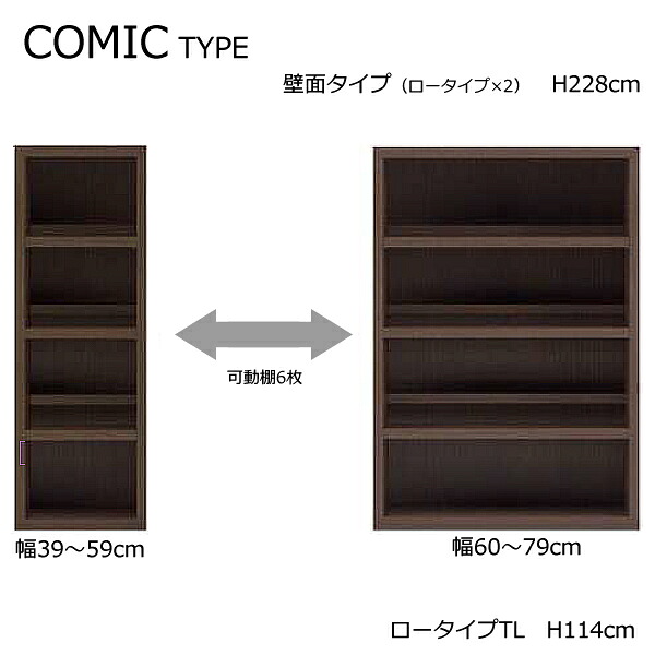 【STRONG SHELF　ストロングシェルフ　ロータイプTL(高さ約114cm)】4色から選択！　A4収納　オープンラック　COMIC TYPE　コミックタイプ　日本製　完成品　最上位等級規格製品：F★★★★　※コチラは幅39～59cmまでの価格です