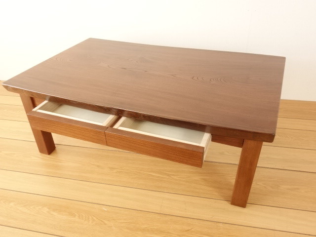 北海道手作り家具 ケヤキ（欅）材 一枚板デスク１０８６（引出付