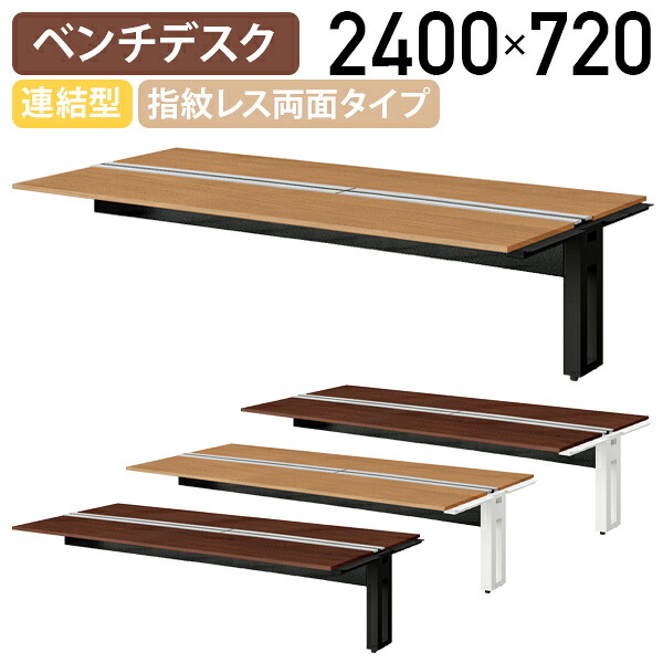 【国内メーカー品】【法人宛限定】モルノート ベンチデスク 指紋レス両面タイプ 連結型 W2400 D1400 H720 会議テーブル 会議用テーブル 会議机 ミーティング フリーアドレス 開閉式 配線トレー付き パネル脚2色 ミディアムウォールナット/ダークウォールナット NA-MF2414-R