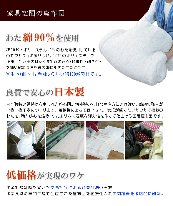 楽天市場 安心の日本製 国産 綿つむぎ座布団 同色4枚組 家具空間