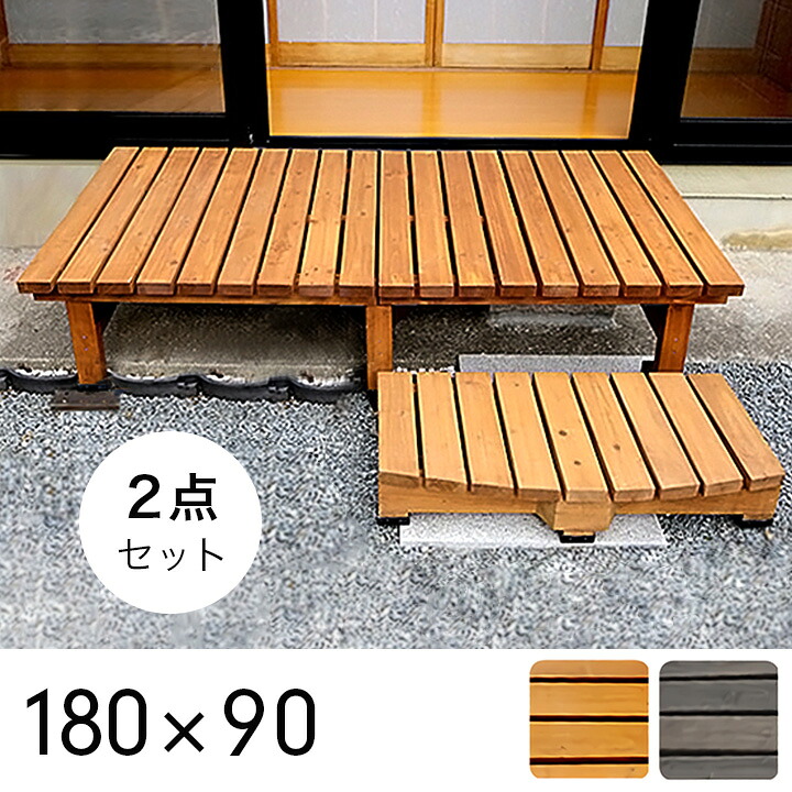 【ポイント10倍!今晩20時開始】デッキ縁台 180x90cm ステップ 2点セット DE-18090STP ウッドデッキ デッキ 縁台 ガーデニング 屋外 ガーデン 庭 テラス ブラウン 木製｜家具のわくわくランド 店 27,671円
