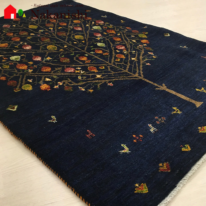 【ギャッベラグ 約99×141cm 13406 ザクロ】GABBEH・ギャッペ(ギャべ)・イラン製・カーペット・ラグ・絨毯(じゅうたん)・ネイビー|カーペット ギャッベ 家具の中西