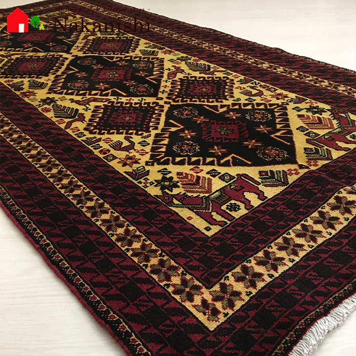 【ギャッベ ランナー 約106×210cm 大和(10853)】バルーチ・GABBEH ギャッベ(ギャベ)・イラン製・ロング・ランナー・キッチンマット・絨毯(じゅうたん)・カーペット・ラグ・レッド|カーペット ギャッベ 家具の中西