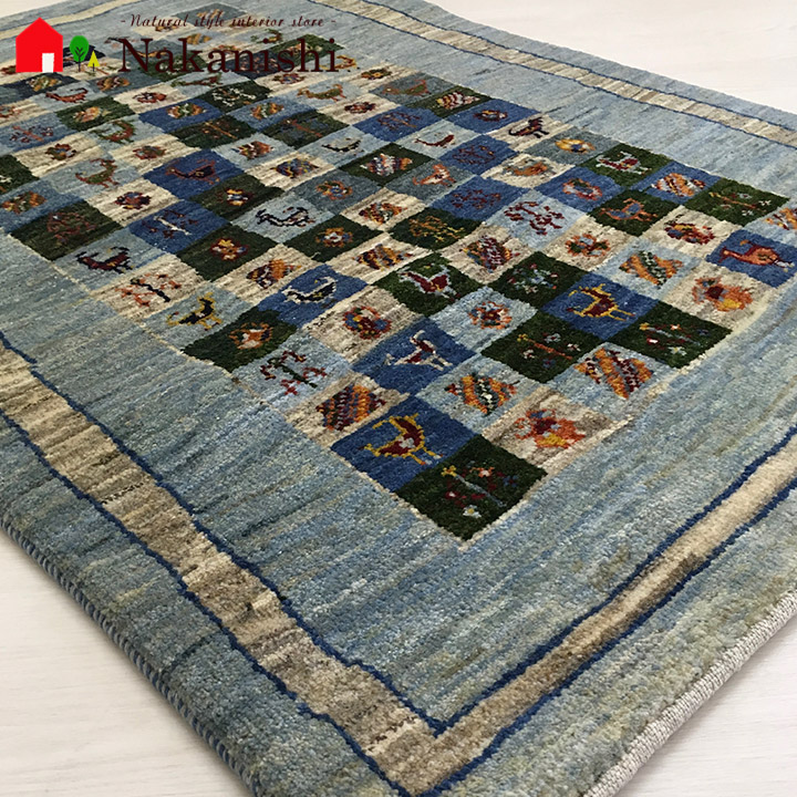 【ギャッベラグ 約85×124cm 10236】GABBEH・ギャッペ(ギャべ)・イラン製・カーペット・ラグ・絨毯(じゅうたん)・ブルー系