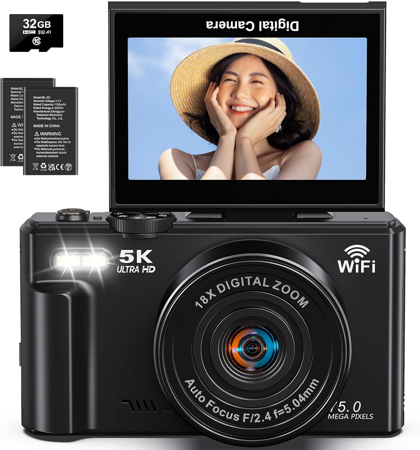 ディジカメ 5K録画 デジタル写真機 スマホに送れる 7500万絵素 Wi-Fi役立つこと 180度回転させる能力のある見せびらかす 18倍デジタル望遠レンズ オート興味の中心 年代順の継続映画化 自撮り 3.0in大画面 32/64GBマイクロSD歌留多付き添い人 大学生 未経験者 行楽 Vlog 小型 コンパクトカメラ 軽さ 持ちはこぶ助けになる