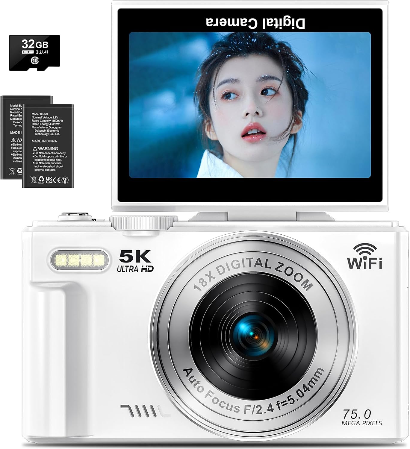ディジカメ 5K録画 デジタル写真機 スマホに送れる 7500万絵素 Wi-Fi役立つこと 180度回転させる能力のある見せびらかす 18倍デジタル望遠レンズ オート興味の中心 年代順の継続映画化 自撮り 3.0in大画面 32/64GBマイクロSD歌留多付き添い人 学習者 未経験者 行楽 Vlog 小型 コンパクトカメラ 軽さ 持ちはこぶ助けになる