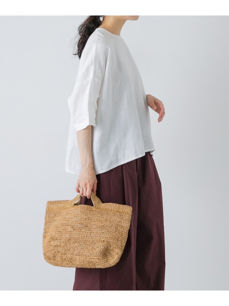 リネンクルーネック半袖シャツ かぐれ カグレ トップス シャツ・ブラウス ブラック ホワイト【送料無料】[ Fashion]｜かぐれ