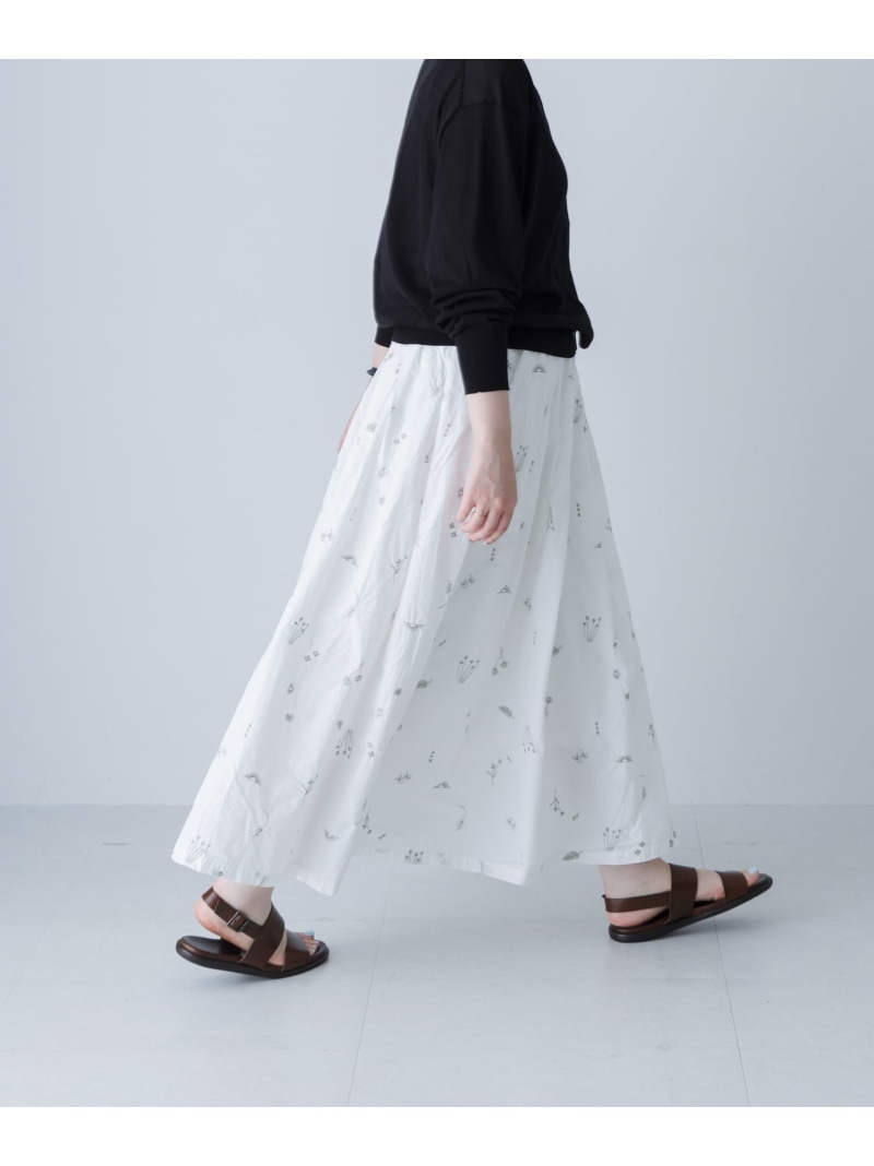 ドローイング刺繍シャーリングスカート かぐれ カグレ スカート その他のスカート ブラック ホワイト【送料無料】[ Fashion]｜かぐれ
