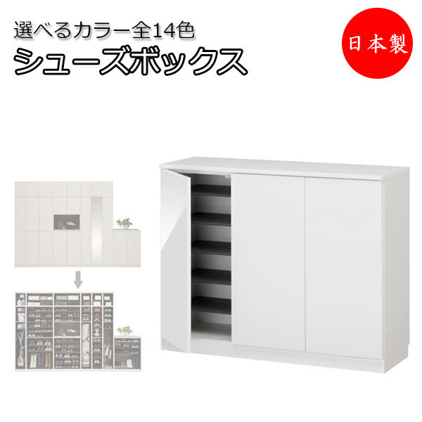 【室内搬入サービス付】 【日本製】 シューズボックス 下駄箱 靴入れ 隙間収納 台輪タイプ 開き戸 両開き ロータイプ 可動棚付 国産 定尺 幅120cm FZ-0082