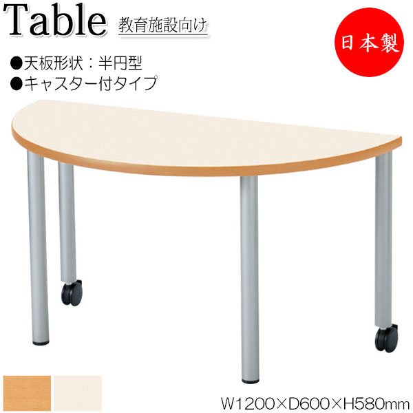 【法人送料無料】 【日本製/業務用】 作業テーブル 作業机 ワークデスク 幅120cm 奥行60cm 高さ58cm キャスター付 半円型 メラミン化粧板 木目 茶 アイボリー NS-2198