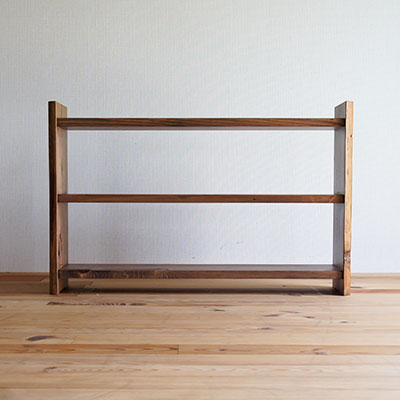 【家具製造販売】古材を再利用した地松飾り棚 器シリーズ 3段シェルフ (幅90cm)|家具ストアー