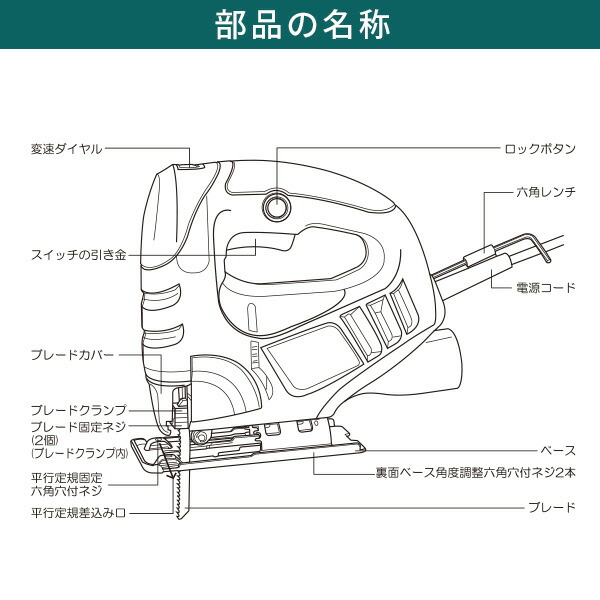 市場 AC変速ジグソー ブレード3種付 電気ジグソー 6段変速 SJS-400A ブラック 電動ジグソー