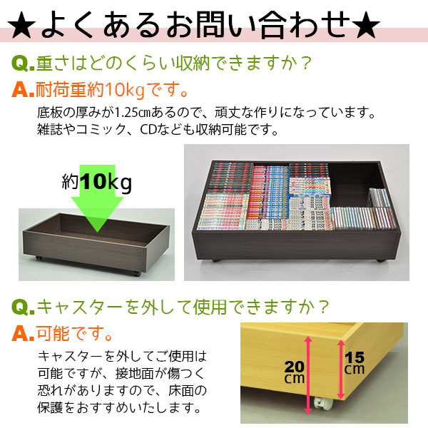 ベッド下収納 キャスター付き (単品)木製ベッド下 収納ボックス
